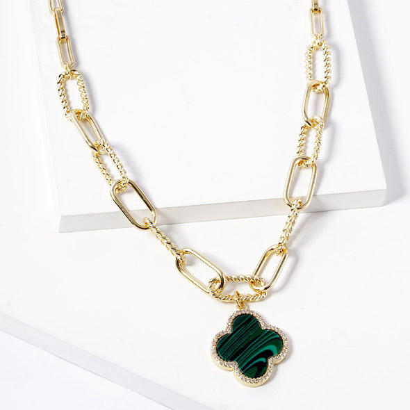Clove Rhinestone Paperclip Link Necklace