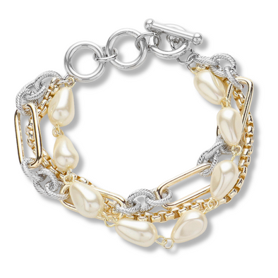 Pearl Chain Link Toggle Bracelet