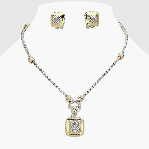 Chunky Square Pendant Necklace Set