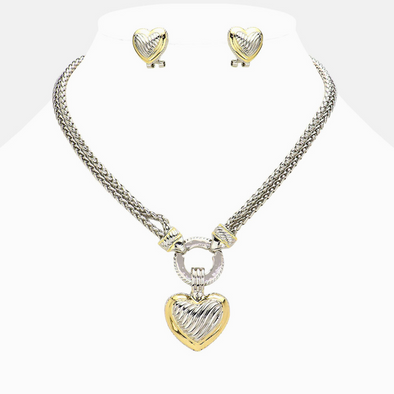 Chunky Heart Pendant Necklace Set