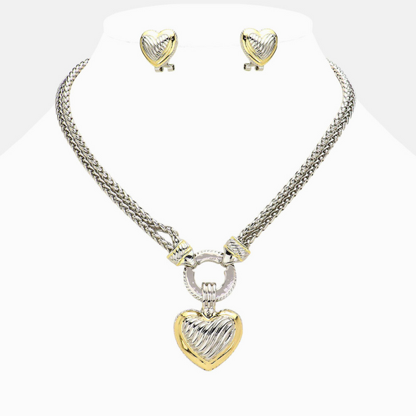 Chunky Heart Pendant Necklace Set