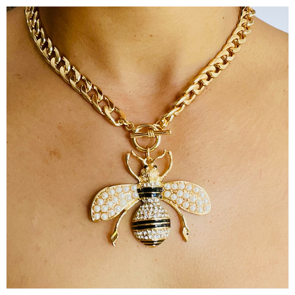 Bee Rhinestone & Pearl Necklace