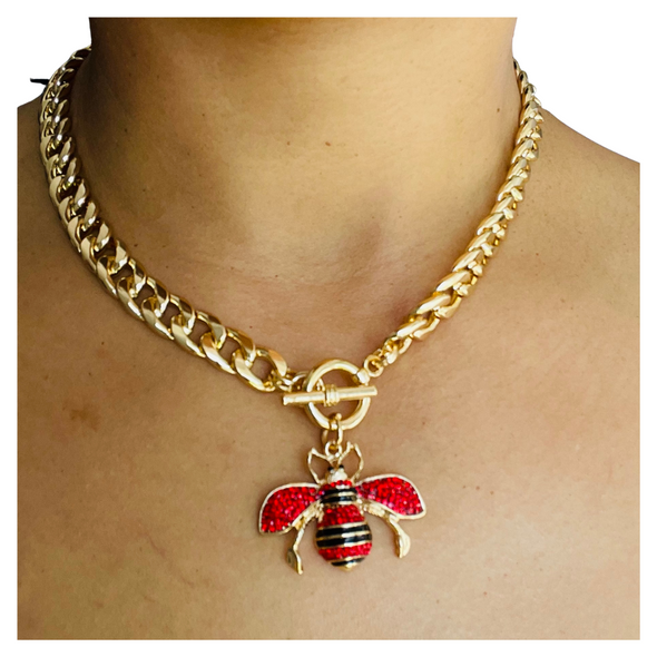 Bee Red Rhinestone Necklace