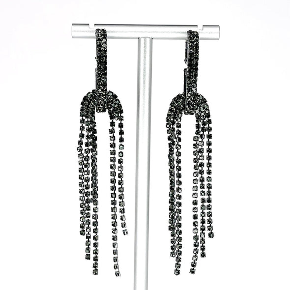 BLACK RHINESTONE DANGLING EARRING