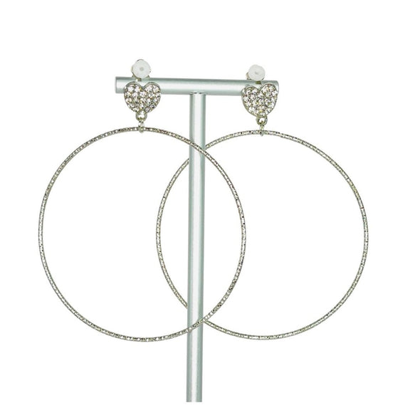 HEART DETAIL SILVER HOOPS CLIP-ON EARRING